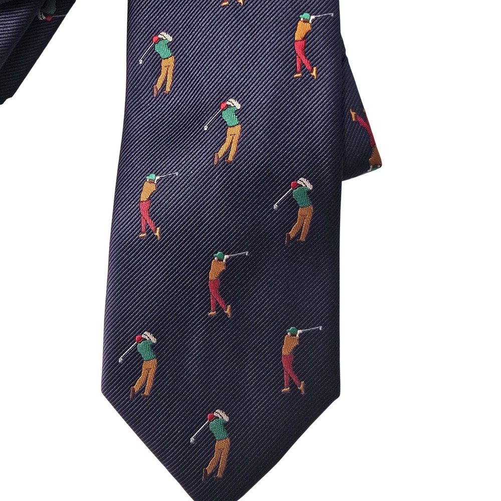 🆕️ NWT - Haggar‎ Mens Navy Blue Golf Golfer Embroidered Sports Novelty Tie